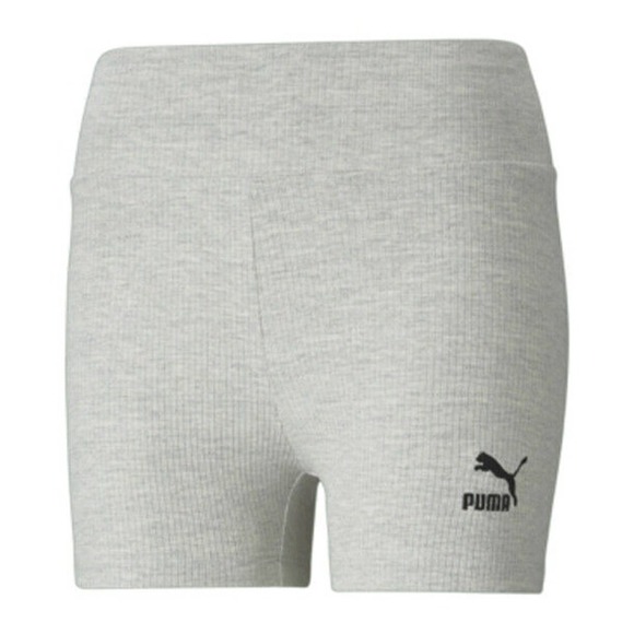 JR515 Puma Light Gray Women's Classics Ribbed Bike Shorts Size M - Picture 1 of 3